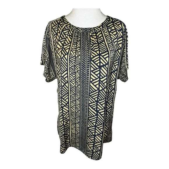 Banana Republic Women's Small‎ Geometric Print Short Sleeved Blouse Multicolor - Picture 1 of 8
